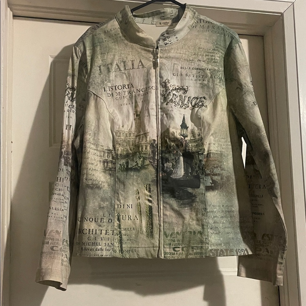 Cactus Beige and Green Graphic Print Blazer